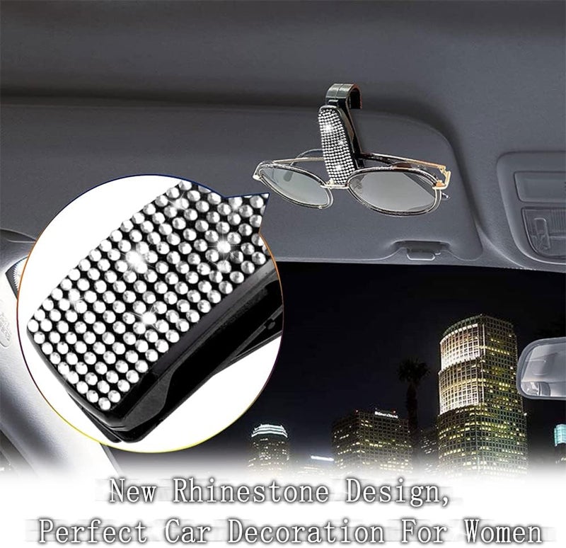 Turcee Set of 2 Bling Rhinestone Car Sun Visor Glasses Holders with Anti-Scratch Sponge,Car Decoration for Women Girls,Ticket Card Clip Visor Organizer,Universal Rhinestone Auto Accessories (Silver-2pcs) - Image 3